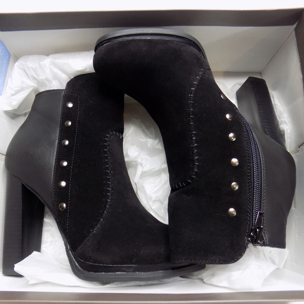 Cute vegan suede and leather ankle bootie